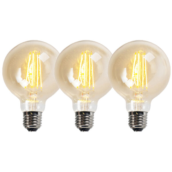 3 db E27-es szabályozható LED izzó G95 arany 5W 450lm 2200K készlet