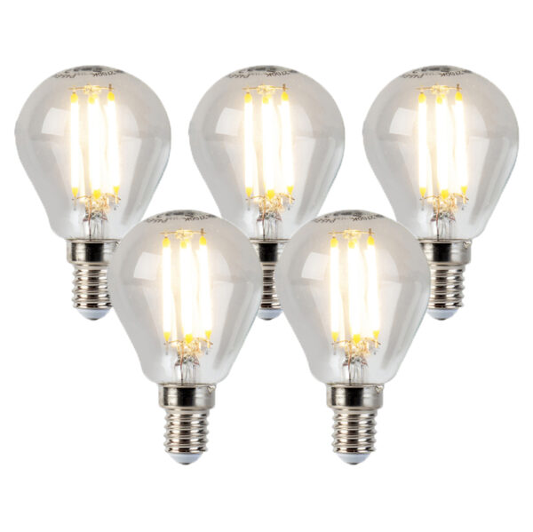 5 db E14-es szabályozható LED gömbizzó készlet P45 5W 470lm 2700K