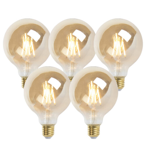 5 db E27-es szabályozható LED izzó G95 arany 5W 380lm 2200K készlet