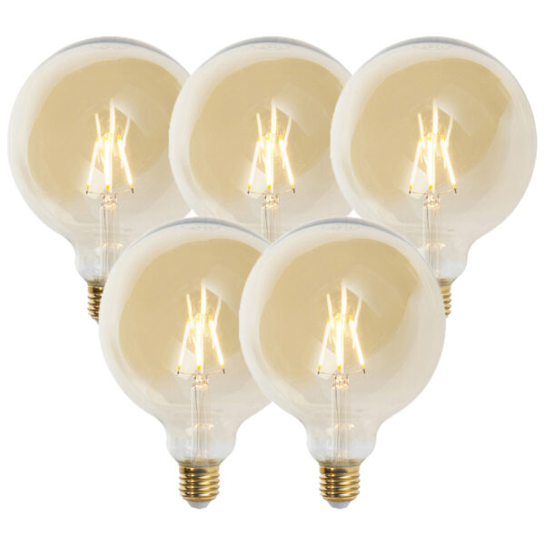 5 db-os készlet E27-es szabályozható LED izzók G125 arany 5W 450lm 2200K