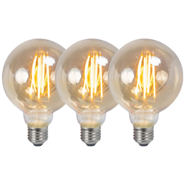 3 db-os készlet E27 szabályozható LED izzó G95 füstös 5W 380lm 2200K