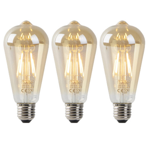 3 db-os készlet E27 LED izzó ST64 arany szürkületi érzékelővel 4W 400lm 2200K