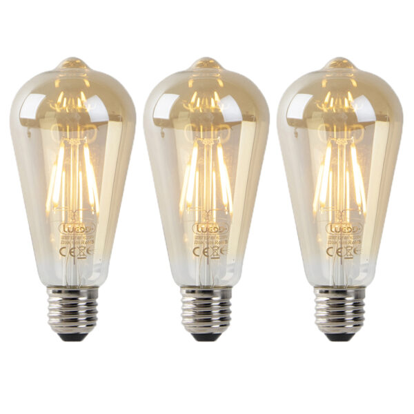 3 db-os készlet E27 LED izzó ST64 arany szürkületi érzékelővel 4W 400lm 2200K