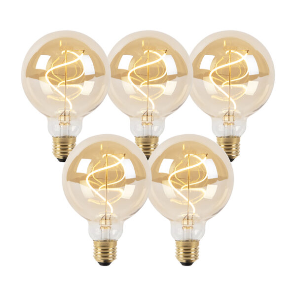 5 db-os készlet E27 szabályozható LED spirális izzó G95 arany 4W 270lm 2100K