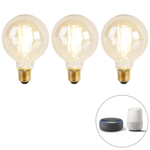 3 db-os készlet okos E27 Dim to Warm LED izzó G95 Goldline 7W 806lm 1800K - 3000K