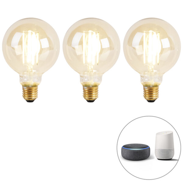 3 db-os készlet okos E27 Dim to Warm LED izzó G95 Goldline 7W 806lm 1800K - 3000K