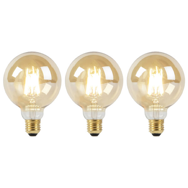 3 db E27 Dim to Warm LED izzó készlet G95 arany 8W 806lm 2000-2700K
