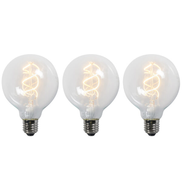 3 db E27 LED csavart izzószál izzó készlet G95 átlátszó 5W 400lm 2200K