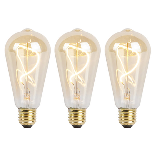 3 db-os készlet E27-es dimmelhető LED spirális izzó ST64 arany 4W 270lm 2100K