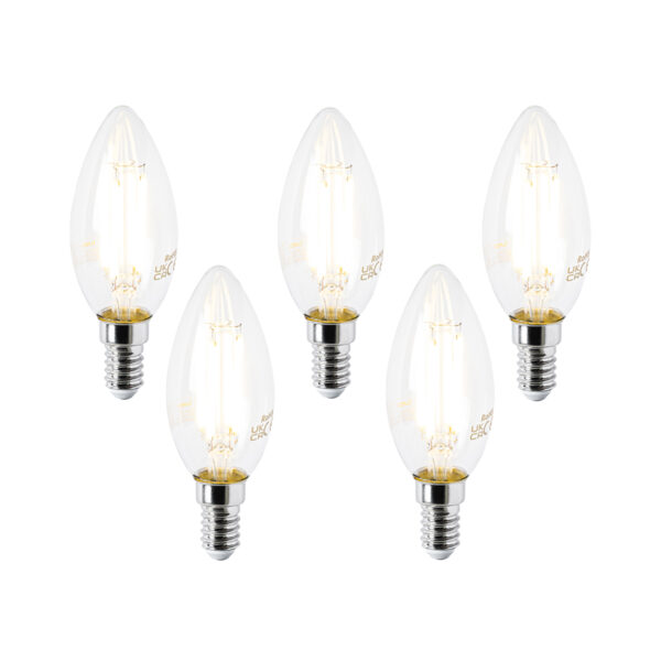 5 db E14 LED izzó szett B35 átlátszó 2