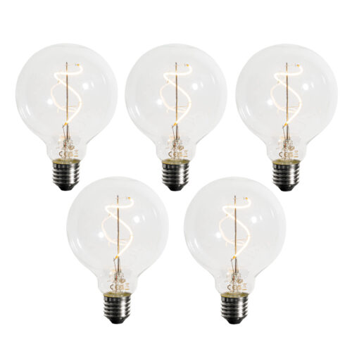 5 db E27 Dimmelhető LED spirál izzószál G95 4W 270lm 2200K