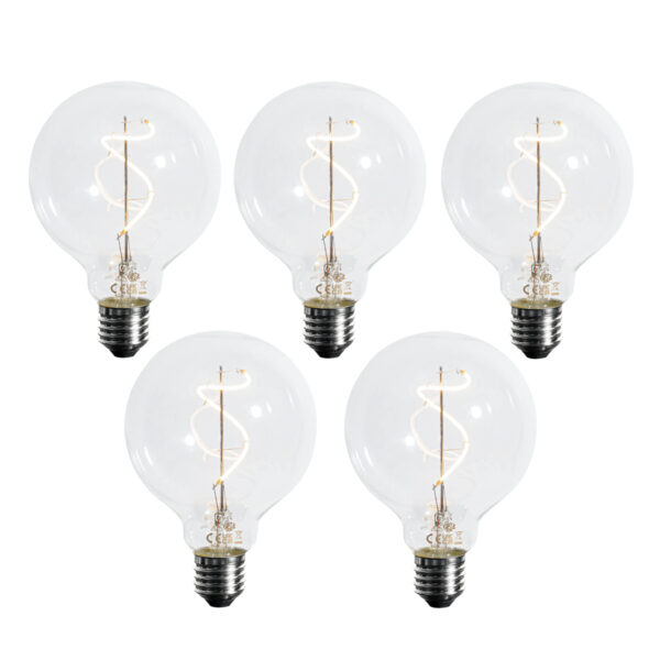 5 db E27 Dimmelhető LED spirál izzószál G95 4W 270lm 2700K