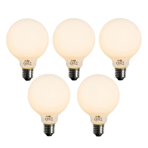 5 db E27 Dimmelhető LED izzó Opál G95 5W 450lm 2200K