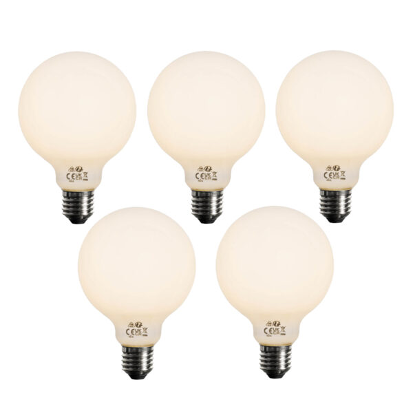 5 db E27 Dimmelhető LED izzó Opál G95 5W 450lm 2700K