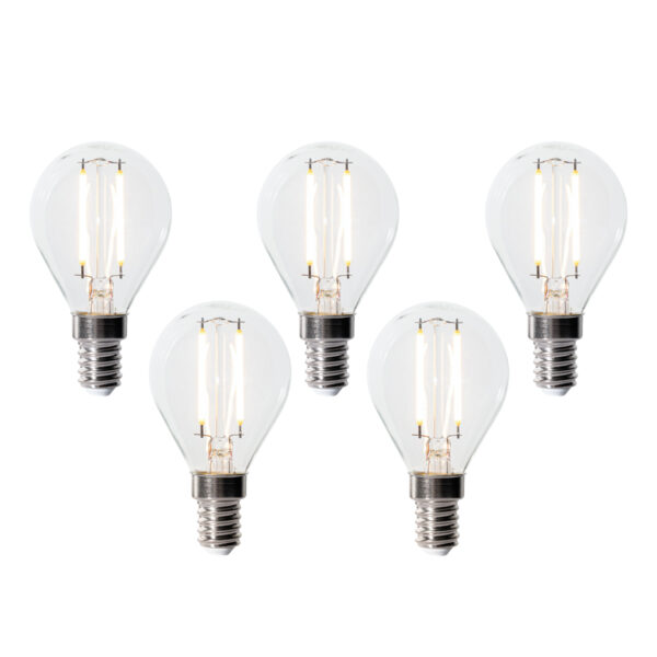 5 darabos E14 dimmelhető LED izzókészlet P45 átlátszó üveg 3W 250 lm 2700K