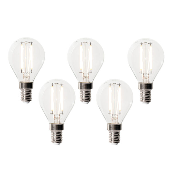 5 darabos E14 dimmelhető LED izzókészlet P45 átlátszó üveg 3W 250 lm 3000K