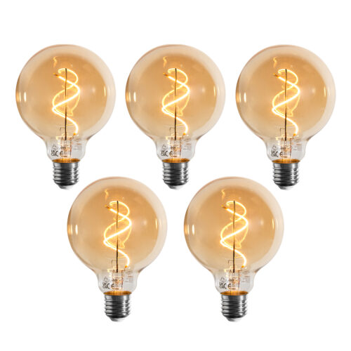 5 darabos E27 dimmelhető LED izzó spirál filament G95 arany 4W 270 lm 2100K készlet