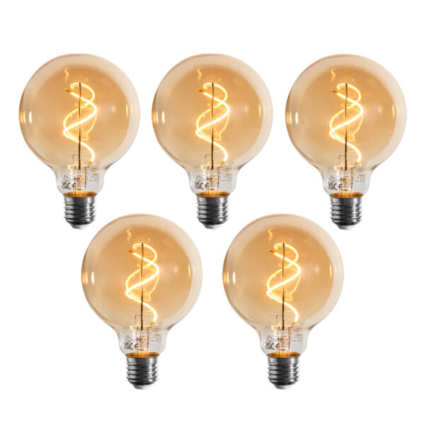5 darabos E27 dimmelhető LED izzó spirál filament G95 arany 4W 270 lm 2100K készlet