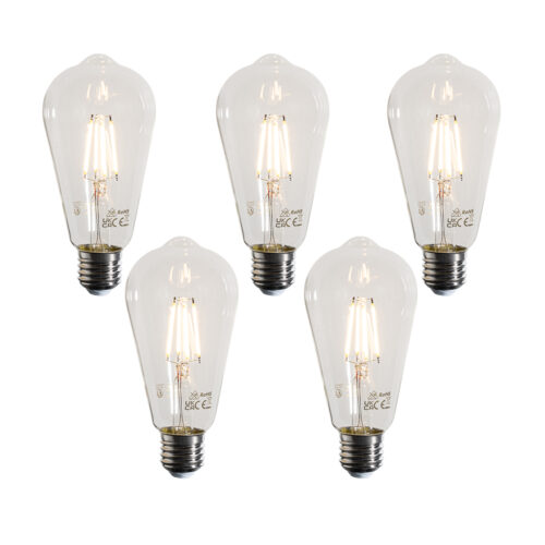 5 darabos E27 LED Filament Izzókészlet ST64 Átlátszó 4W 470 lm 2700K