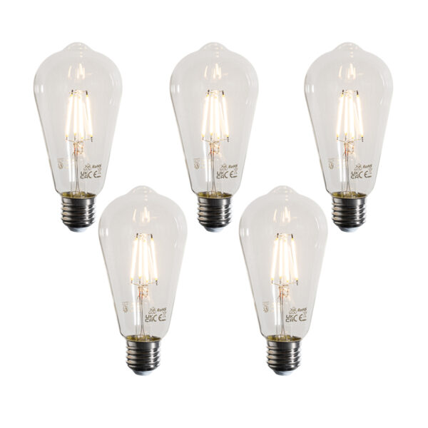 5 darabos E27 LED Filament Izzókészlet ST64 Átlátszó 4W 470 lm 2700K