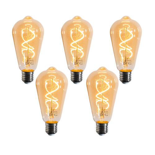 5 darabos E27 dimmelhető LED izzókészlet spirál szál ST64 arany 4W 270 lm 2100K