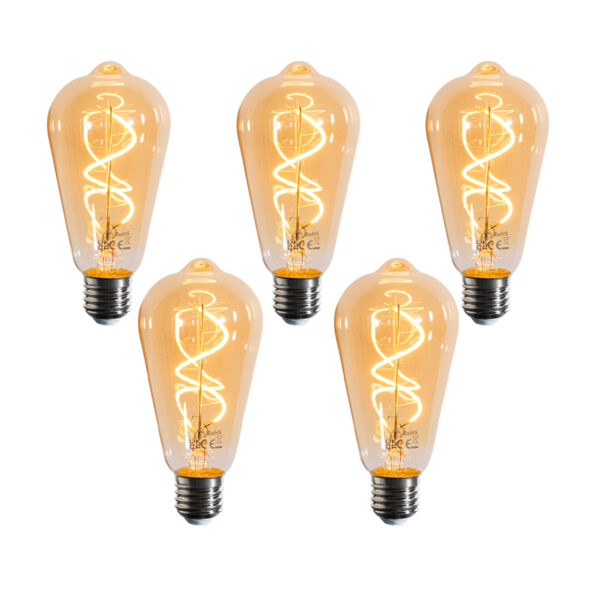 5 darabos E27 dimmelhető LED izzókészlet spirál szál ST64 arany 4W 270 lm 2100K