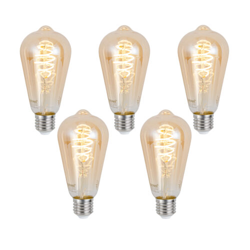 5 db Okos E27 Dimmelhető LED Izzó ST64 Borostyán 4.9W 320lm 2500K