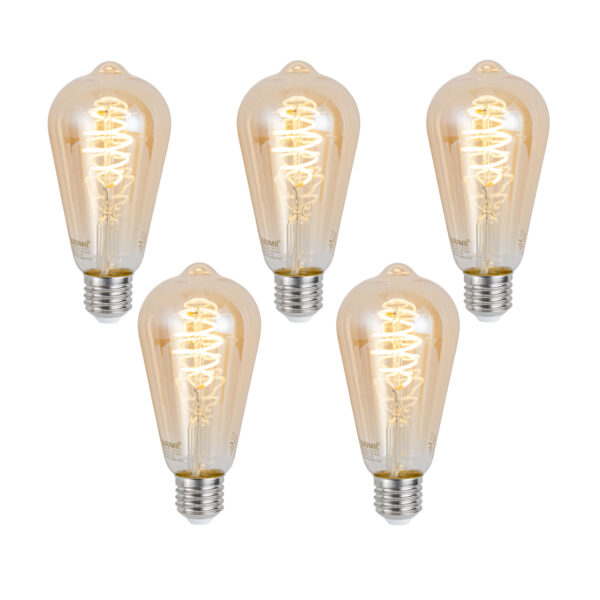 5 db Okos E27 Dimmelhető LED Izzó ST64 Borostyán 4.9W 320lm 2500K
