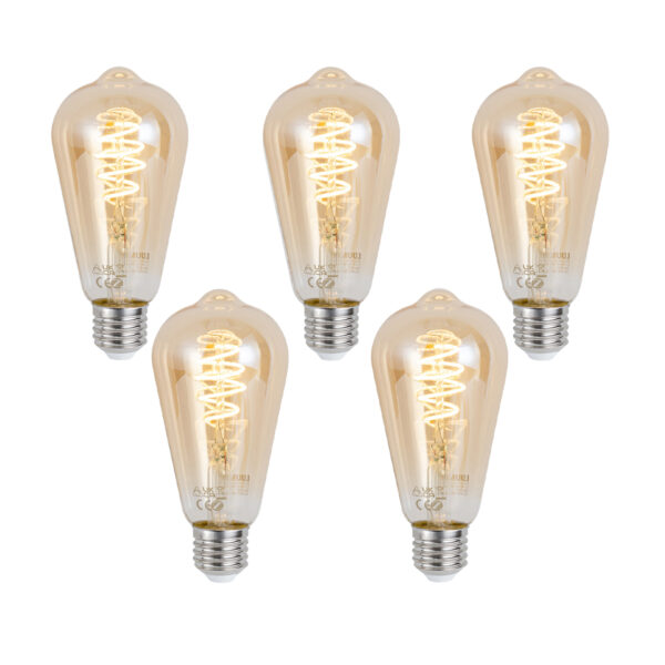 5 db Okos E27 Dimmelhető LED Izzó ST64 Borostyán 4.9W 320lm 2500K