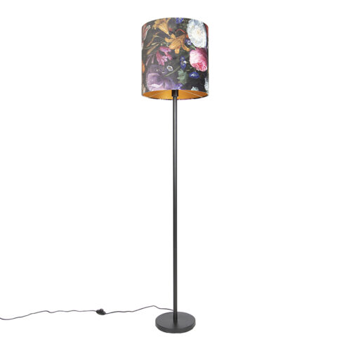 Romantikus állólámpa fekete virágmintás búrával 40 cm - Simplo