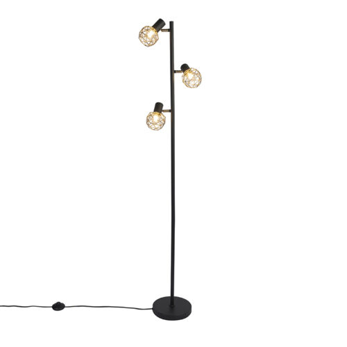 Design állólámpa fekete arannyal 3-lámpás állítható - Mesh