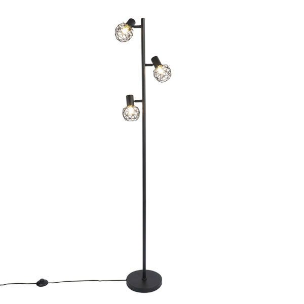 Design állólámpa fekete 3-lámpás állítható - Mesh