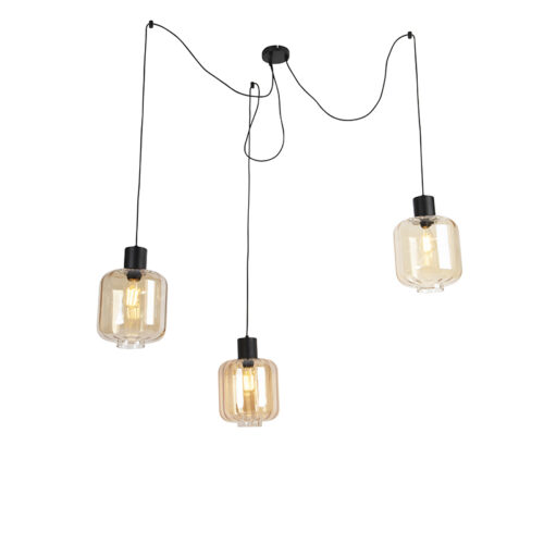 Design lógólámpa fekete borostyánüveggel 3-lámpás 226 cm - Qara