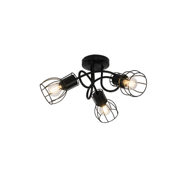 Modern mennyezeti spotlámpa fekete 40 cm kerek 3-lámpás - Botu