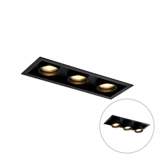 Modern beépíthető spotlámpa fekete állítható 3-lámpás - Roof