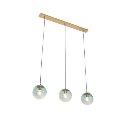 Art Deco függőlámpa sárgarézzel és zöld üveggel 3-lámpás - Pallon
