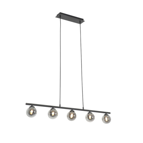 Modern fekete függőlámpa 100 cm 5-lámpás füstüveggel - Athén