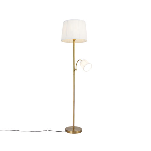 Klasszikus állólámpa bronz szövetbúrával fehér olvasólámpával - Retro