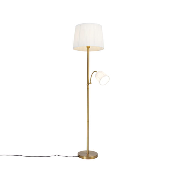 Klasszikus állólámpa bronz szövetbúrával fehér olvasólámpával - Retro