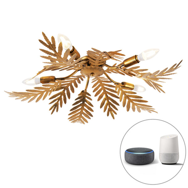 Vintage okos mennyezeti lámpa arany 70 cm 5 WiFi B35 izzóval - Botanica