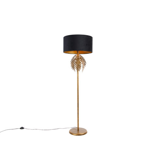 Állólámpa arany 145 cm fekete bársony árnyékolóval 50 cm - Botanica