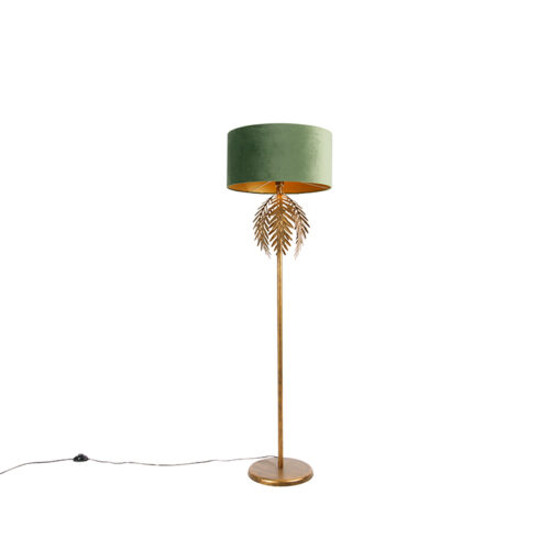 Állólámpa arany 145 cm bársony árnyékolóval zöld 50 cm - Botanica