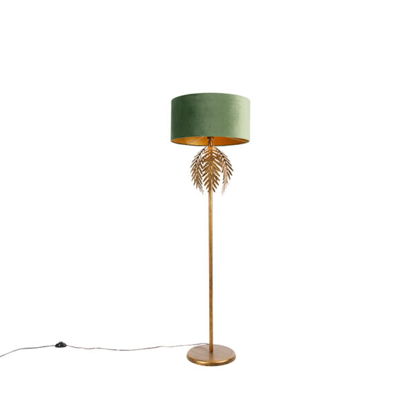 Állólámpa arany 145 cm bársony árnyékolóval zöld 50 cm - Botanica