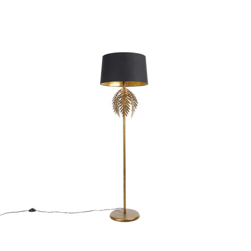 Állólámpa arany 145 cm fekete pamut búrával 50 cm - Botanica