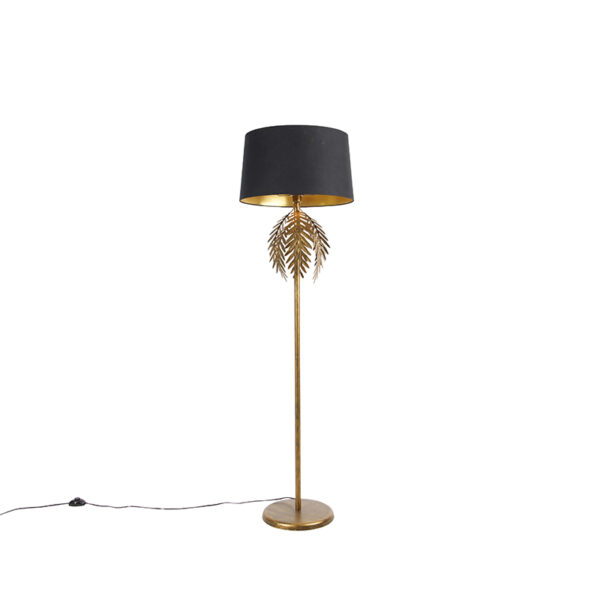 Állólámpa arany 145 cm fekete pamut búrával 50 cm - Botanica