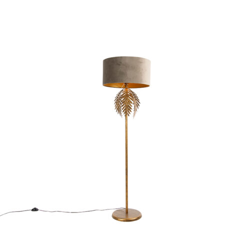 Vintage állólámpa arany 145 cm bézs bársony árnyékolóval 50 cm - Botanica