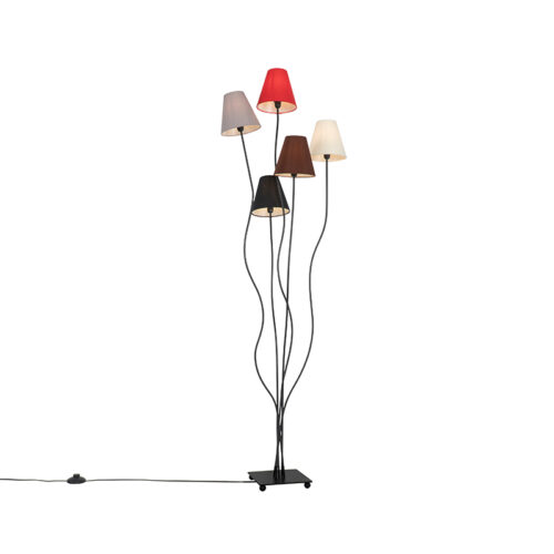 Design állólámpa fekete szövetbúrákkal 5-lámpás - Melis