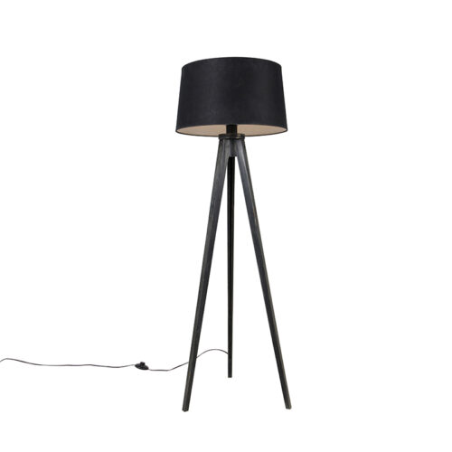 Háromlábú fekete lámpa lenvászon búrával fekete 45 cm - Tripod Classic