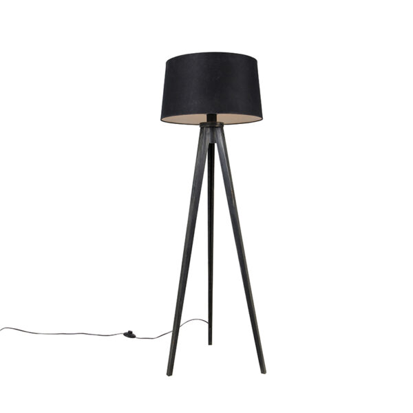 Háromlábú fekete lámpa lenvászon búrával fekete 45 cm - Tripod Classic