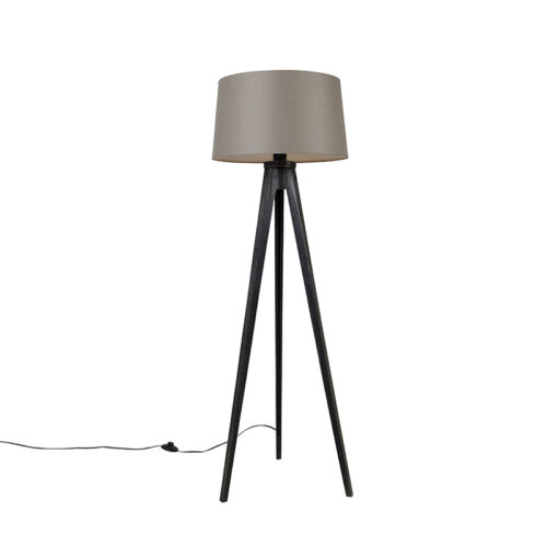 Háromlábú fekete lámpa vászon búrával bézs színben 45 cm - Tripod Classic